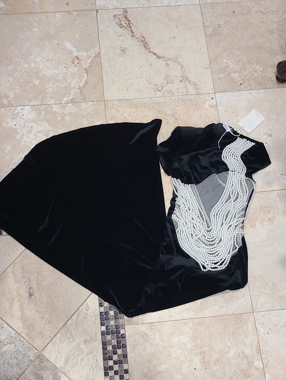 Mew Mews  Black Velvet Prom Dress with Pearl Beaded Bodice - Picture 3 of 14
